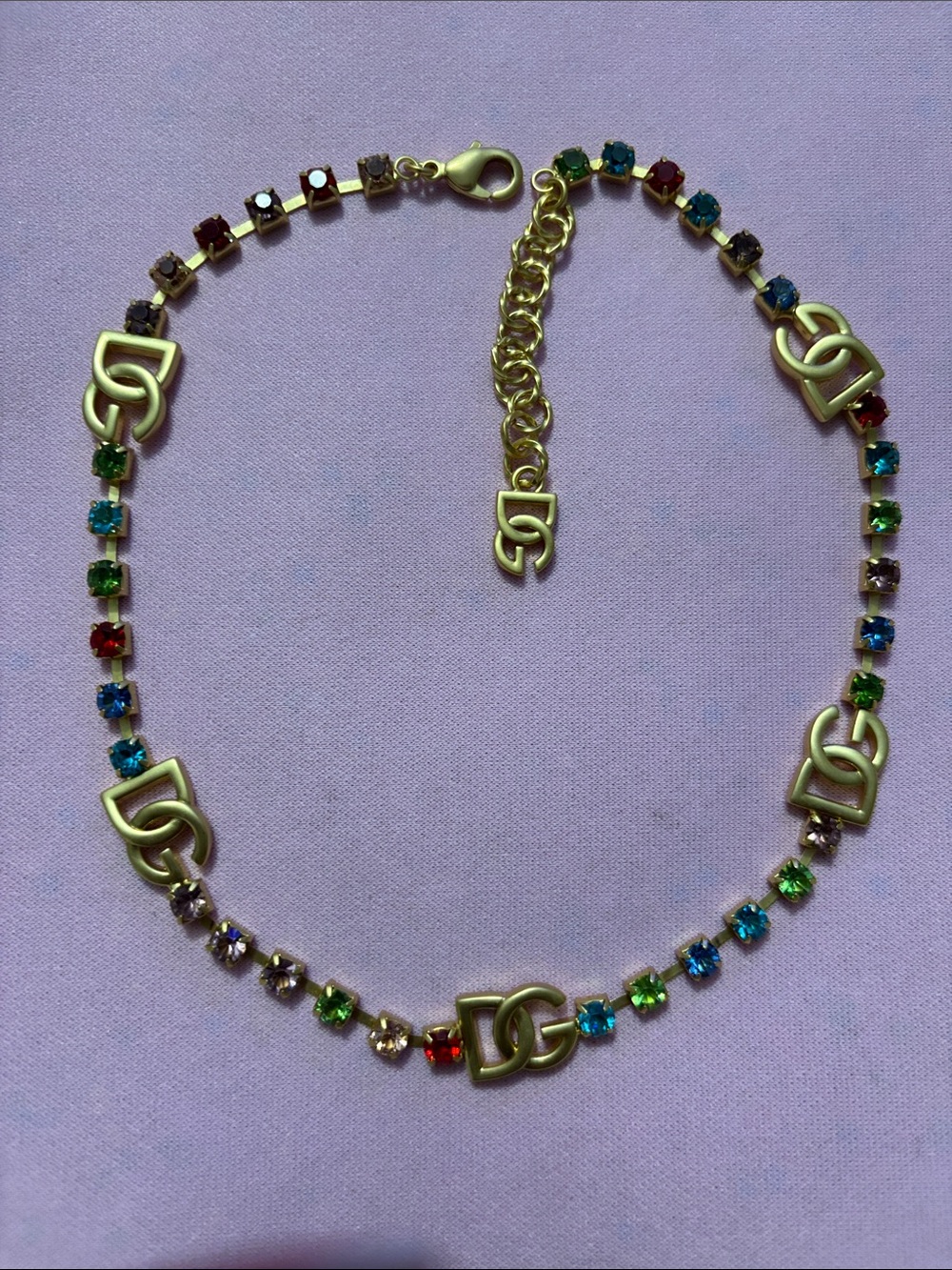 D&G Gold Tone Multicolor Diamond Link Choker Necklace